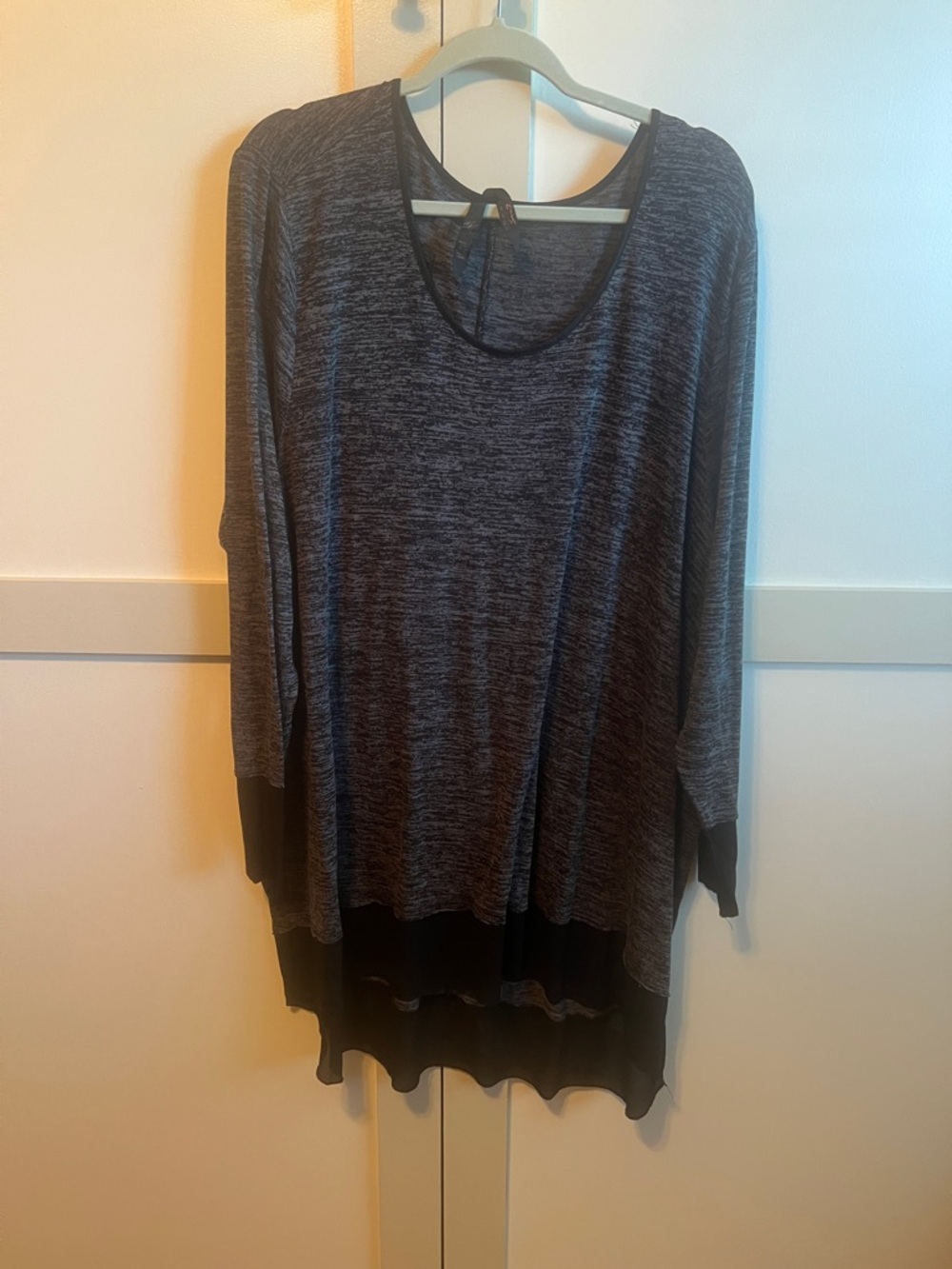 Melissa McCarthy Dark Charcoal Heather Long Sleeve Tunic with Black Trim